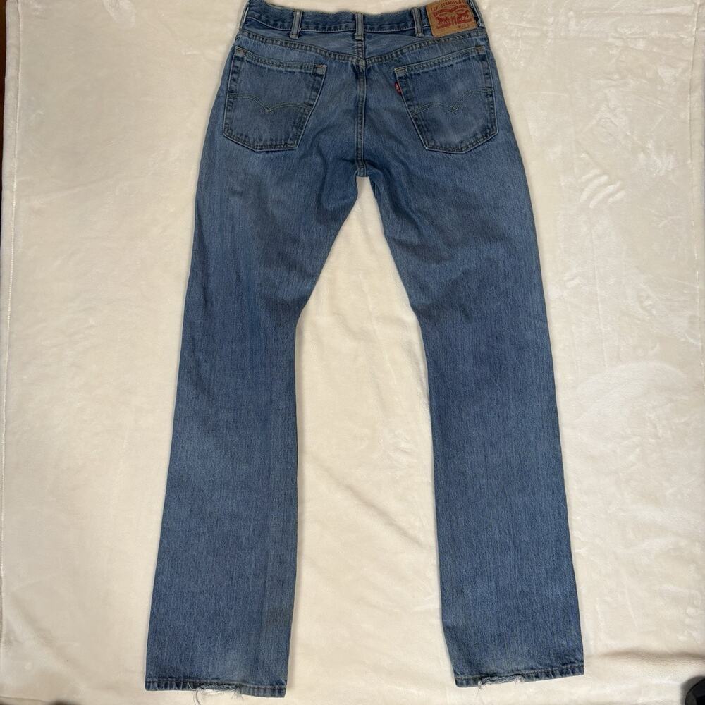 Levi's 517 Bootcut Jeans 33x36 Distressed Medium Blue Wash 100% Cotton Denim - Picture 2 of 15